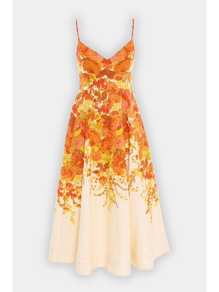 Zimmermann - Robe longue en lin orange et blanche