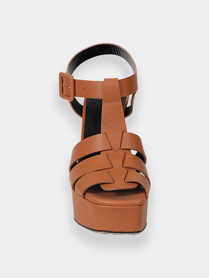 Si Rossi - Sandales à talon et plateforme marron en cuir