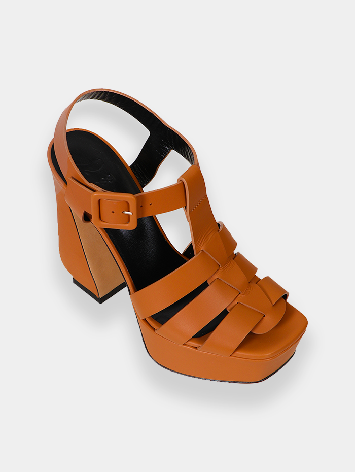 Si Rossi - Sandales à talon et plateforme marron en cuir