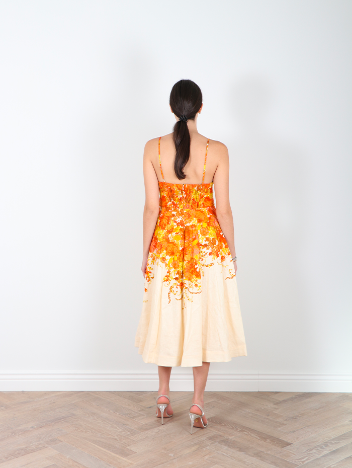 Zimmermann - Robe longue en lin orange et blanche