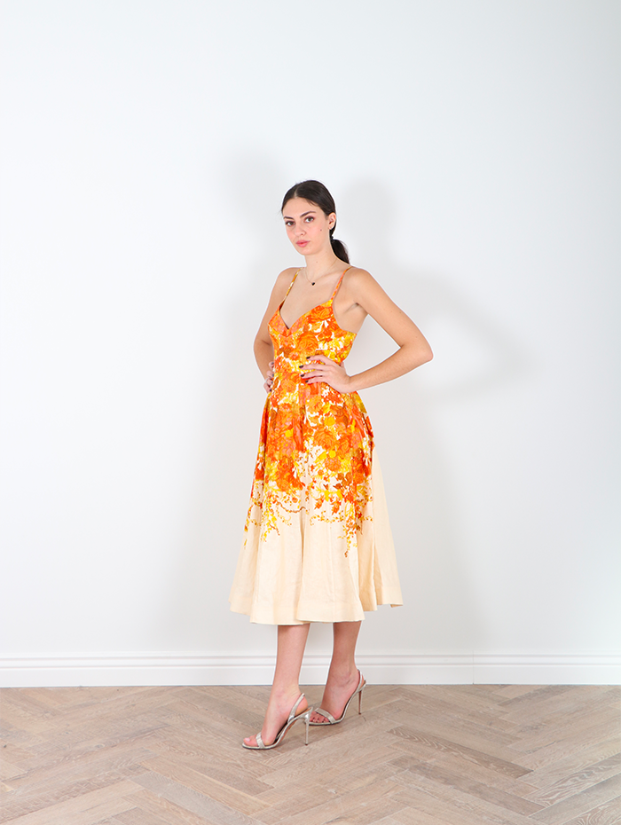 Zimmermann - Robe longue en lin orange et blanche