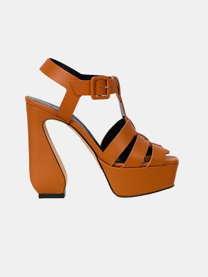 Si Rossi - Sandales à talon et plateforme marron en cuir
