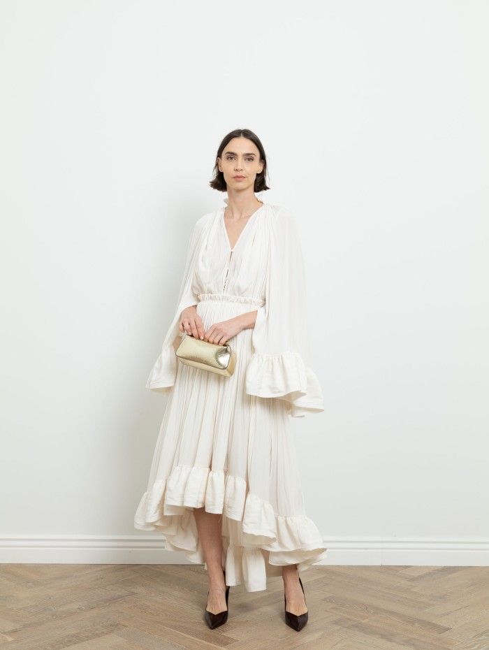 Robe longue à volants charmeuse - Lanvin - Mademoiselle Pearl