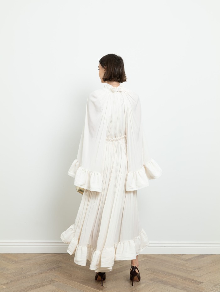 Robe longue à volants charmeuse - Lanvin - Mademoiselle Pearl