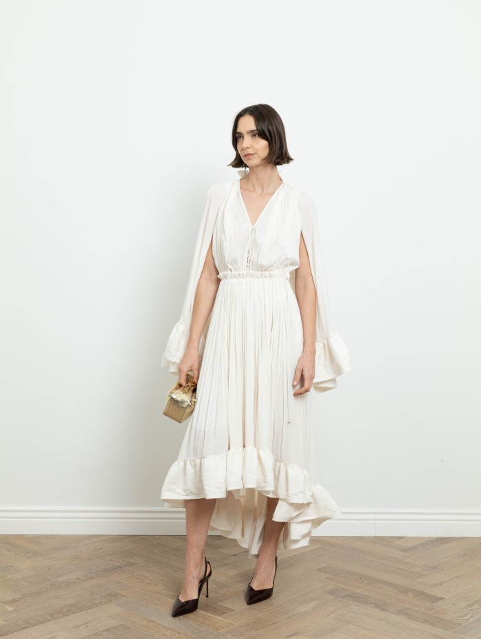 Robe longue à volants charmeuse - Lanvin - Mademoiselle Pearl