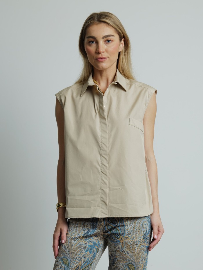 Chemise sans manches beige - Andrea Lev - Mademoiselle Pearl