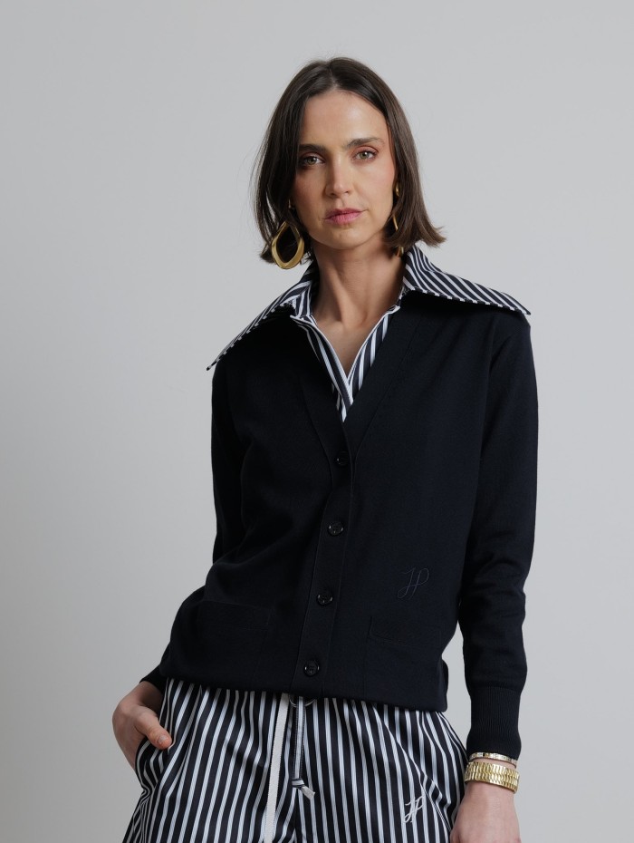 Cardigan bleu marine - Poplin Collar - Patou - Mademoiselle Pearl