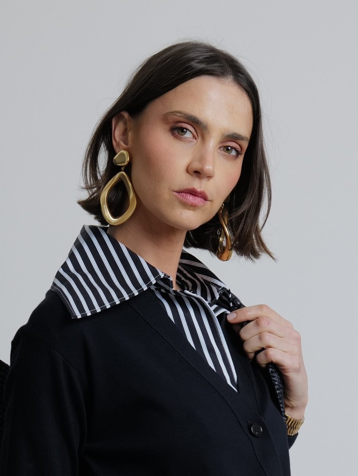 Cardigan bleu marine - Poplin Collar - Patou - Mademoiselle Pearl