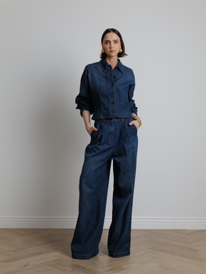 Pantalon à pinces en denim - Lanvin - Mademoiselle Pearl