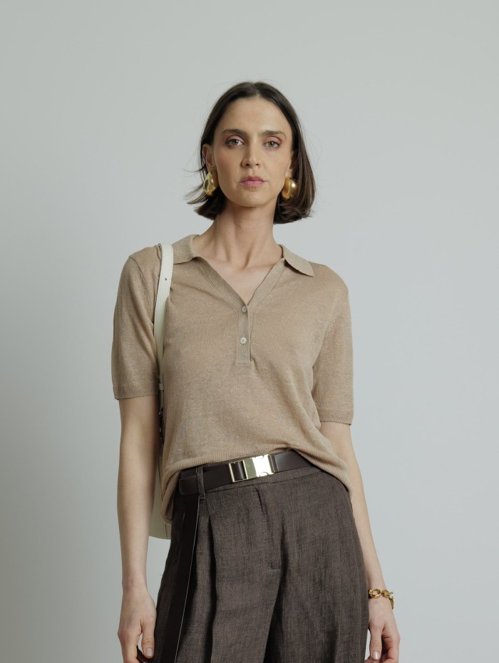 Polo en maille beige - Majestic Filatures