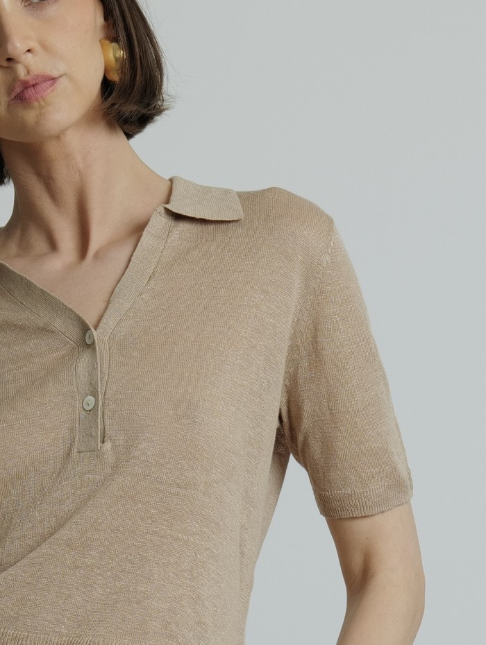 Polo en maille beige - Majestic Filatures