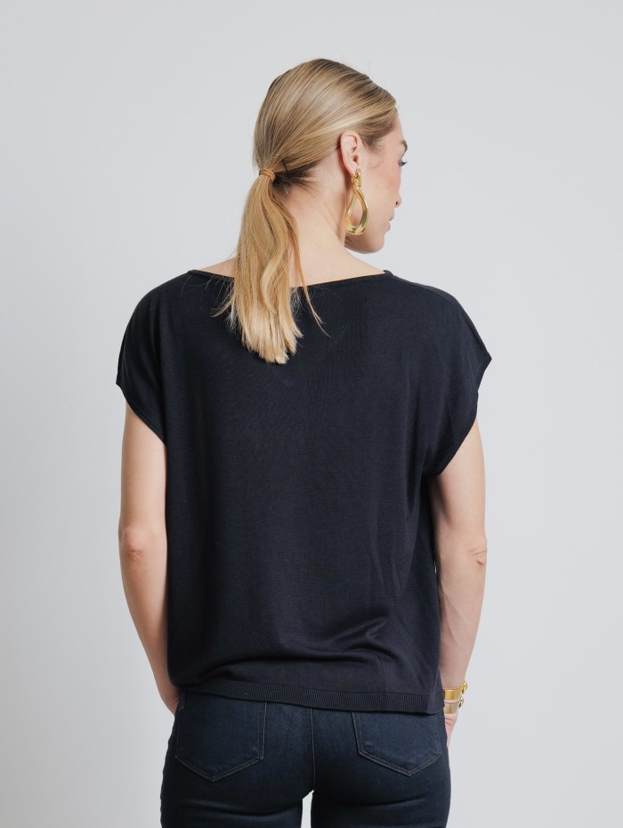 Top navy col V - Majestic Filatures - Mademoiselle pearl