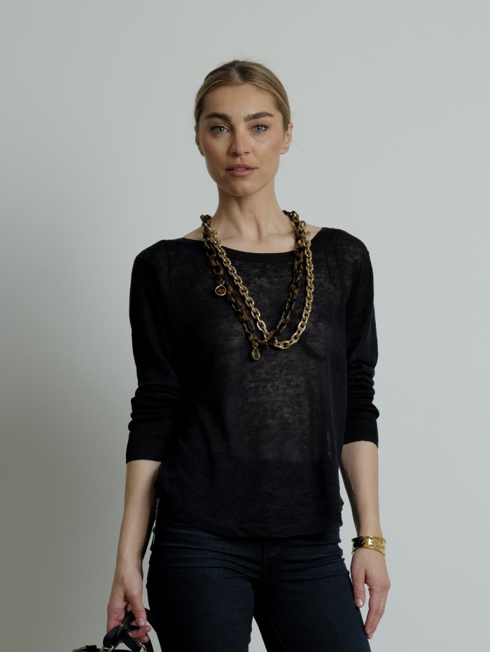 Top avec dos col V navy - Majestic Filatures - Mademoiselle Pearl