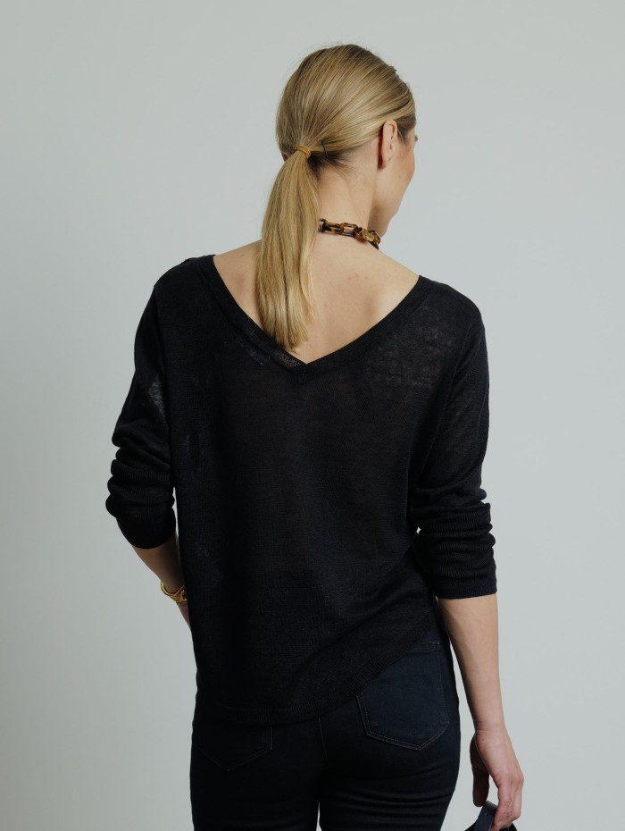 Top avec dos col V navy - Majestic Filatures - Mademoiselle Pearl