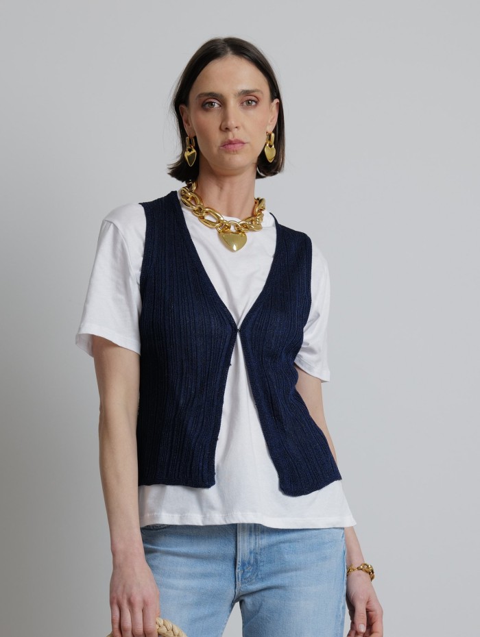Gilet en maille métallisé - Majestic Filatures - Mademoiselle Pearl
