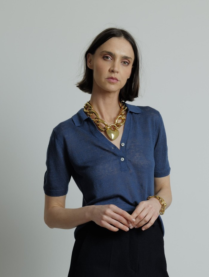 Polo en maille bleu - Majestic Filatures