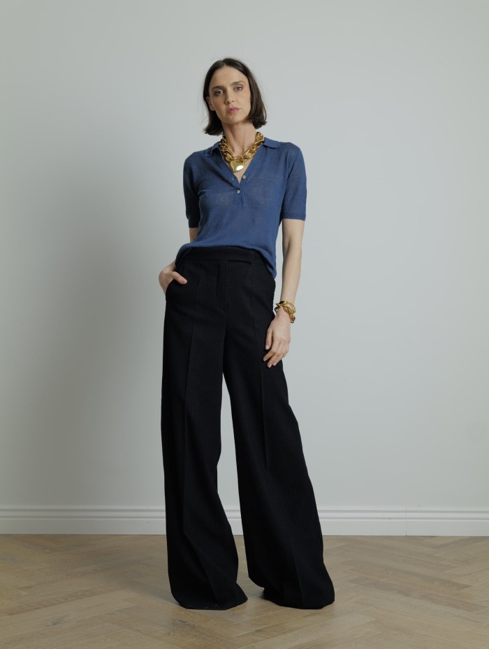 Polo en maille bleu - Majestic Filatures