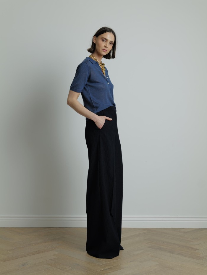 Polo en maille bleu - Majestic Filatures