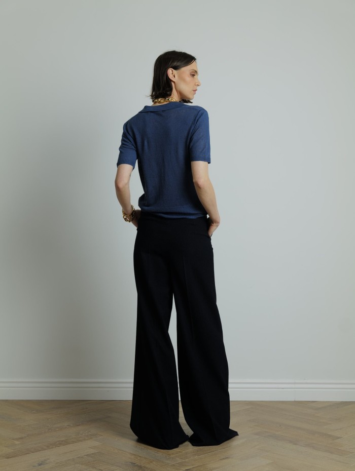Polo en maille bleu - Majestic Filatures