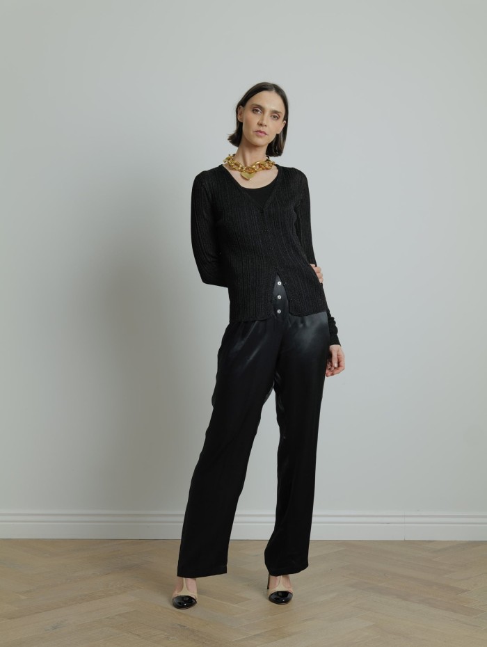 Gilet noir métallisé doré - Majestic Filatures - Mademoiselle Pearl
