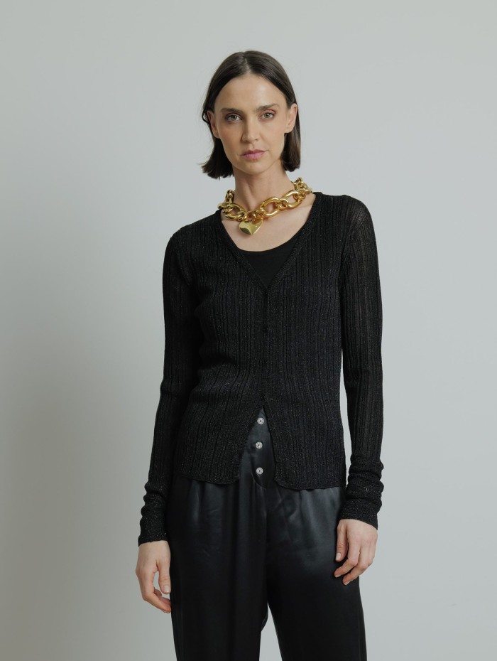 Gilet noir métallisé doré - Majestic Filatures - Mademoiselle Pearl