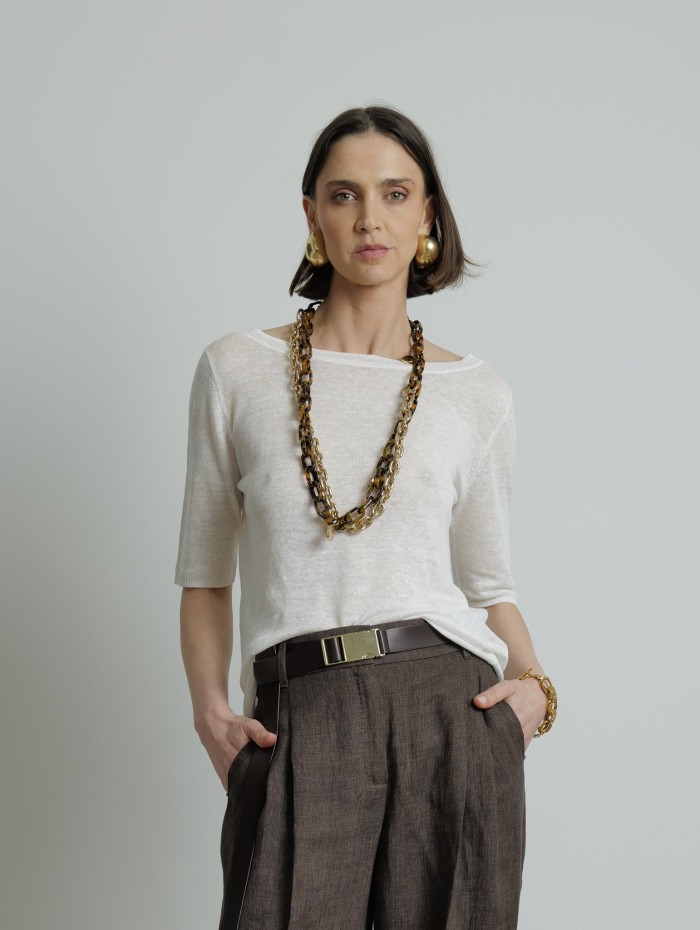 Top en maille blanc - Majestic Filatures - Mademoiselle Pearl