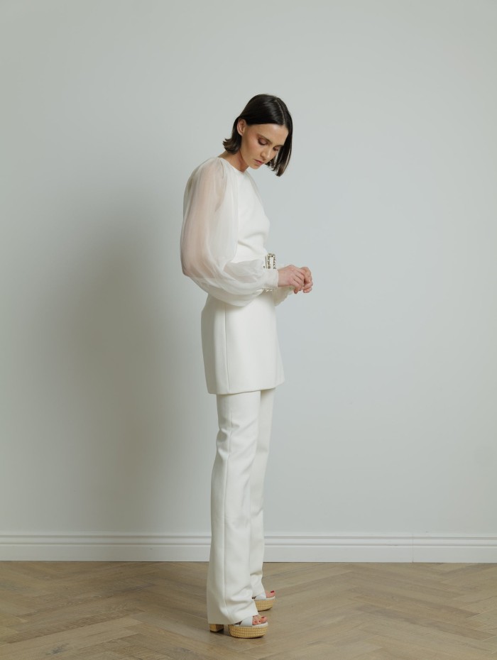 Safiyaa -Pantalon en crêpe blanc
