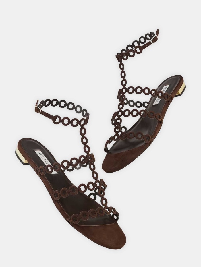 Sandales plates en daim marron- Aquazzura - Mademoiselle Pearl