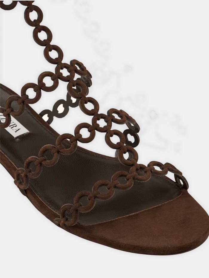 Sandales plates en daim marron- Aquazzura - Mademoiselle Pearl