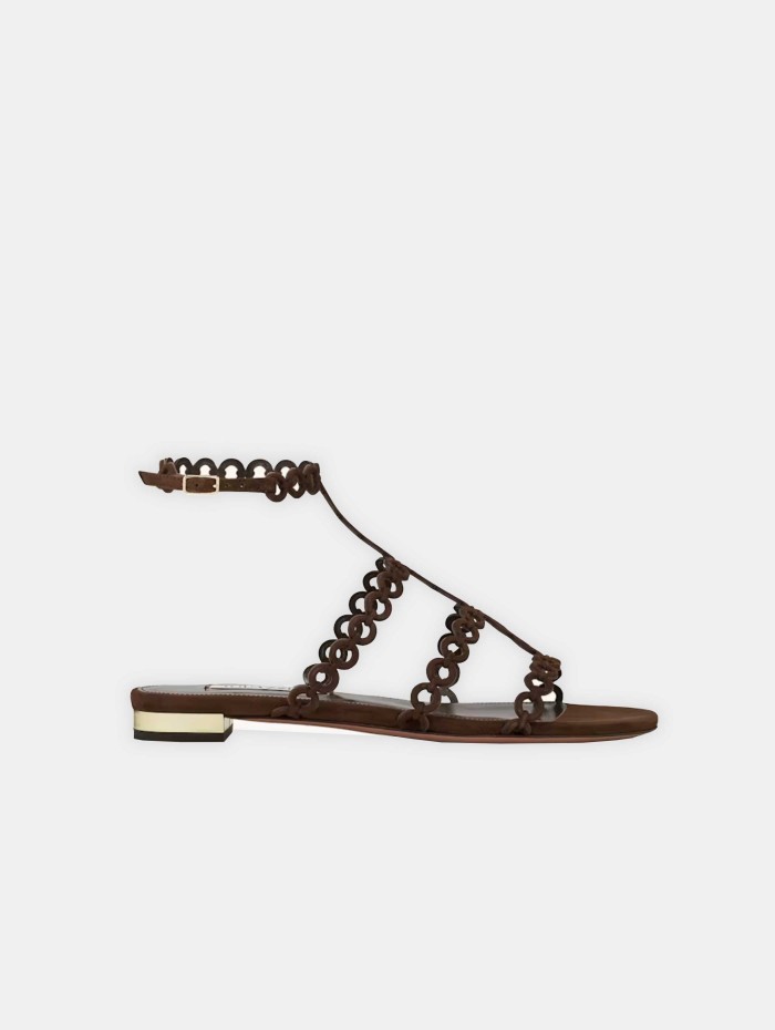 Sandales plates en daim marron- Aquazzura - Mademoiselle Pearl