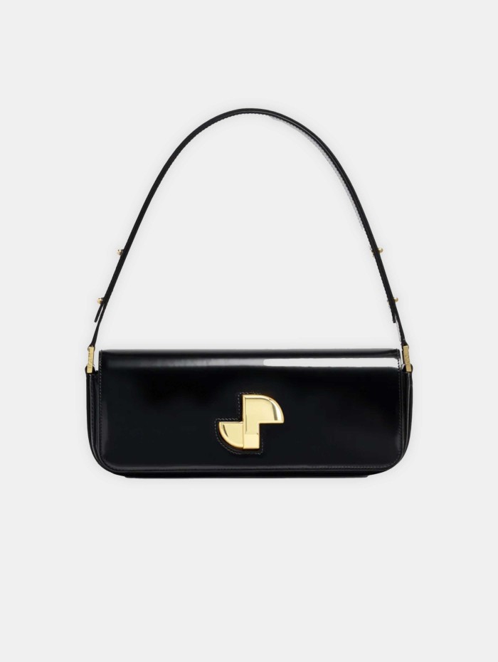 Sac lock baguette en cuir noir - Patou - Mademoiselle Pearl