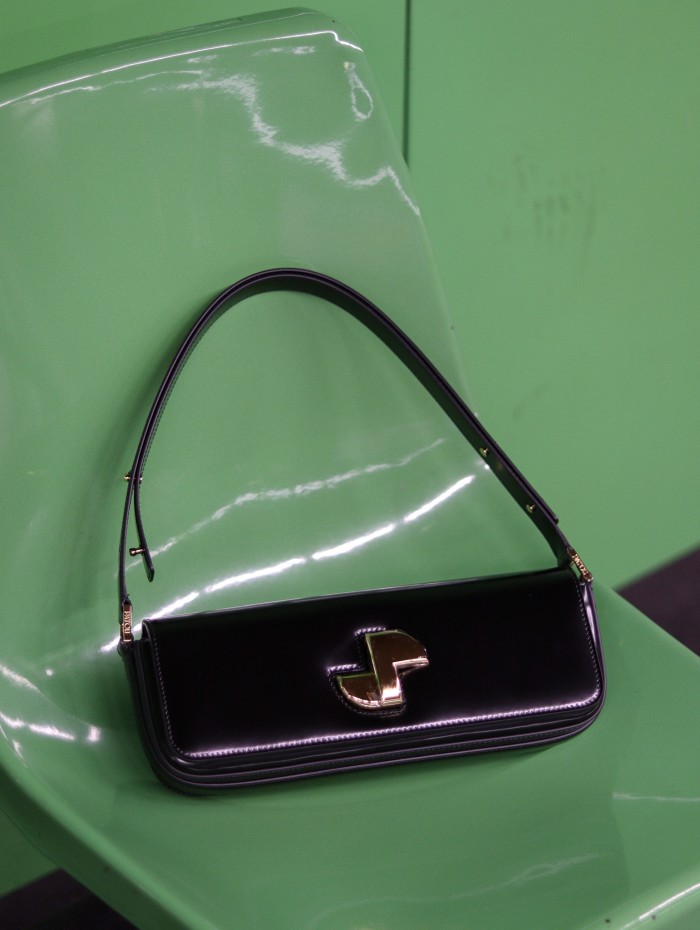 Sac lock baguette en cuir noir - Patou - Mademoiselle Pearl