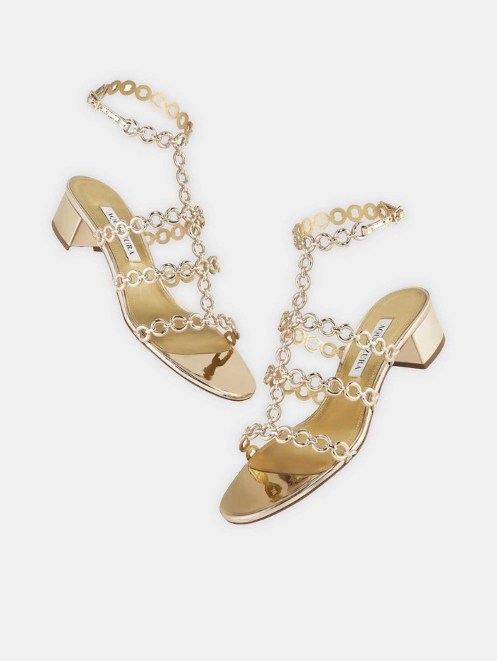 Sandales dorées à talon - Aquazzura - Mademoiselle Pearl