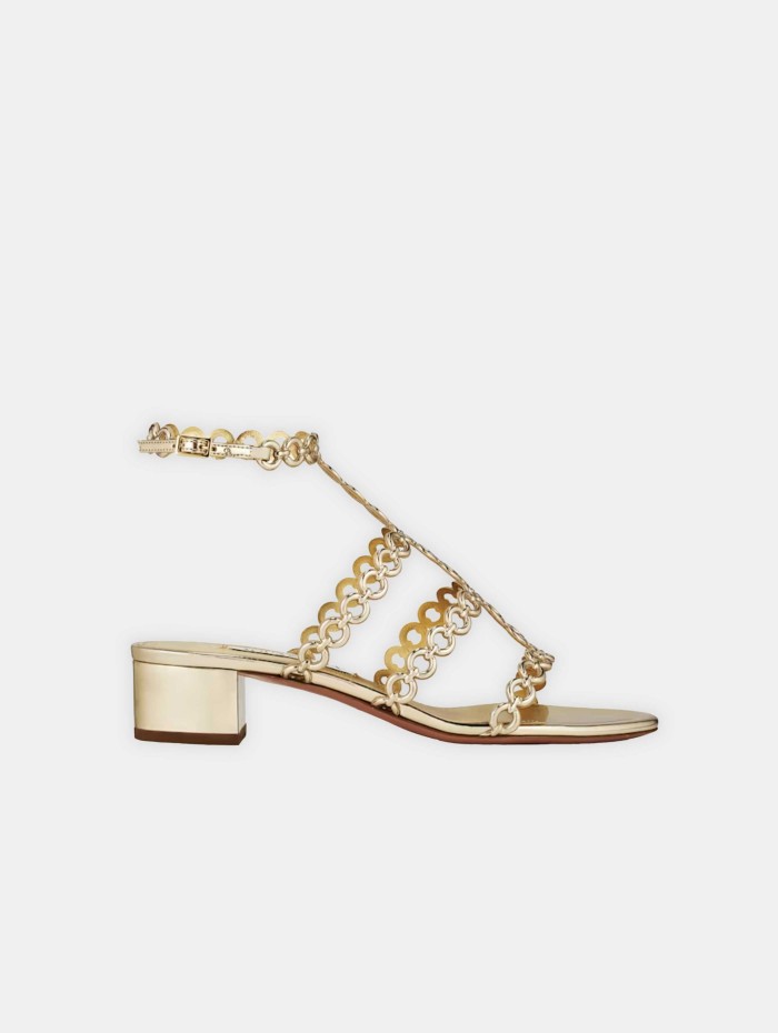 Sandales dorées à talon - Aquazzura - Mademoiselle Pearl