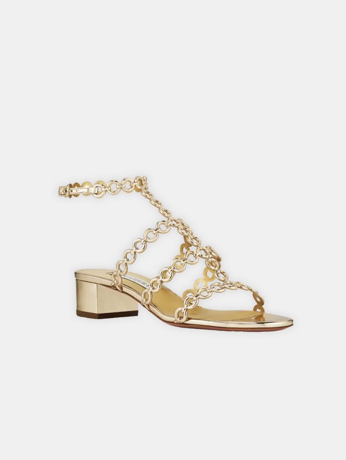 Sandales dorées à talon - Aquazzura - Mademoiselle Pearl