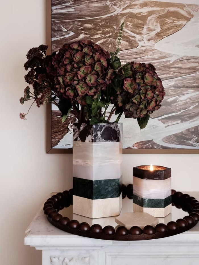 Cache pot en marbre, onyx et travertin - Studio Gaia - Mademoiselle Pearl