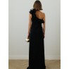 ROBE LONGUE CREPE NOIRE 1 EPAULE