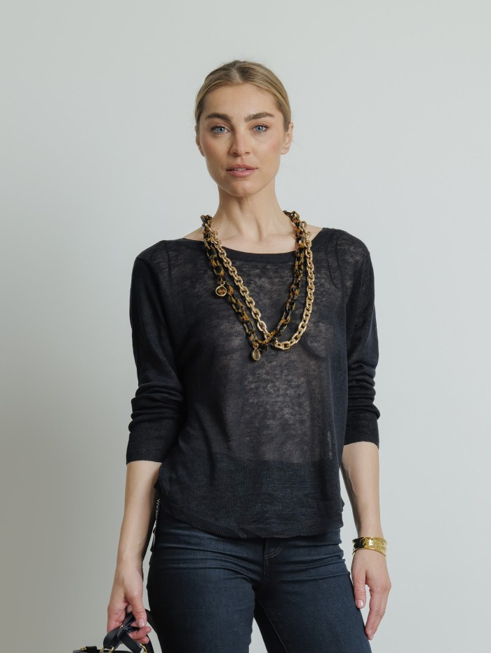 Top avec dos col V navy - Majestic Filatures - Mademoiselle Pearl