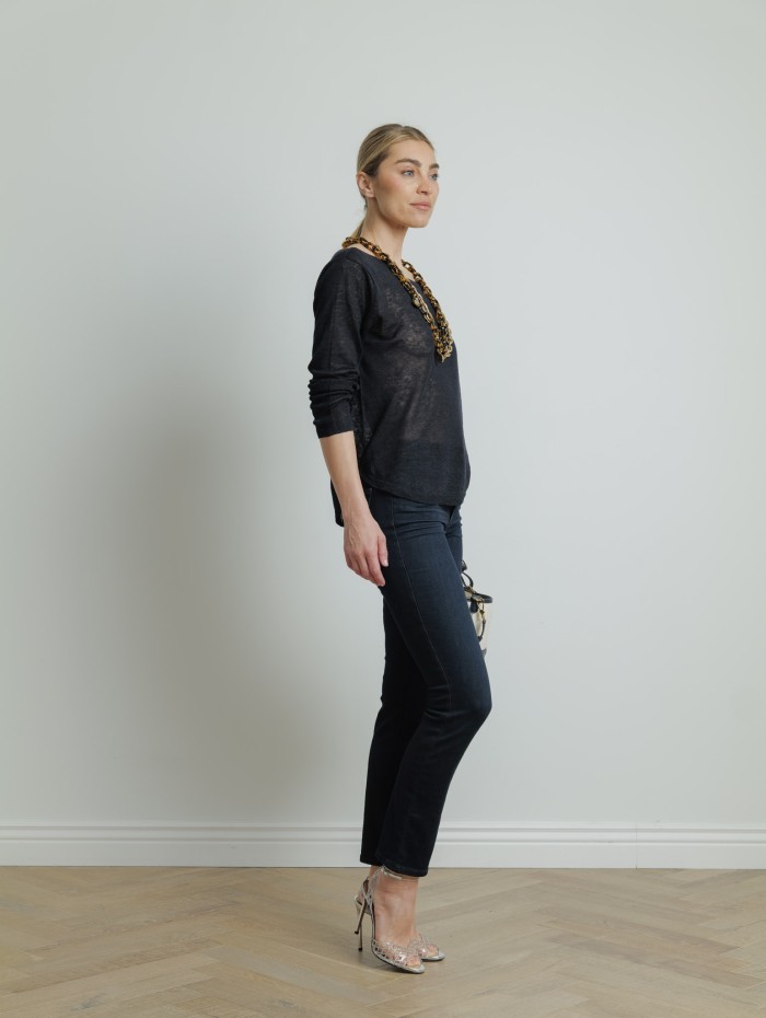 Top avec dos col V navy - Majestic Filatures - Mademoiselle Pearl