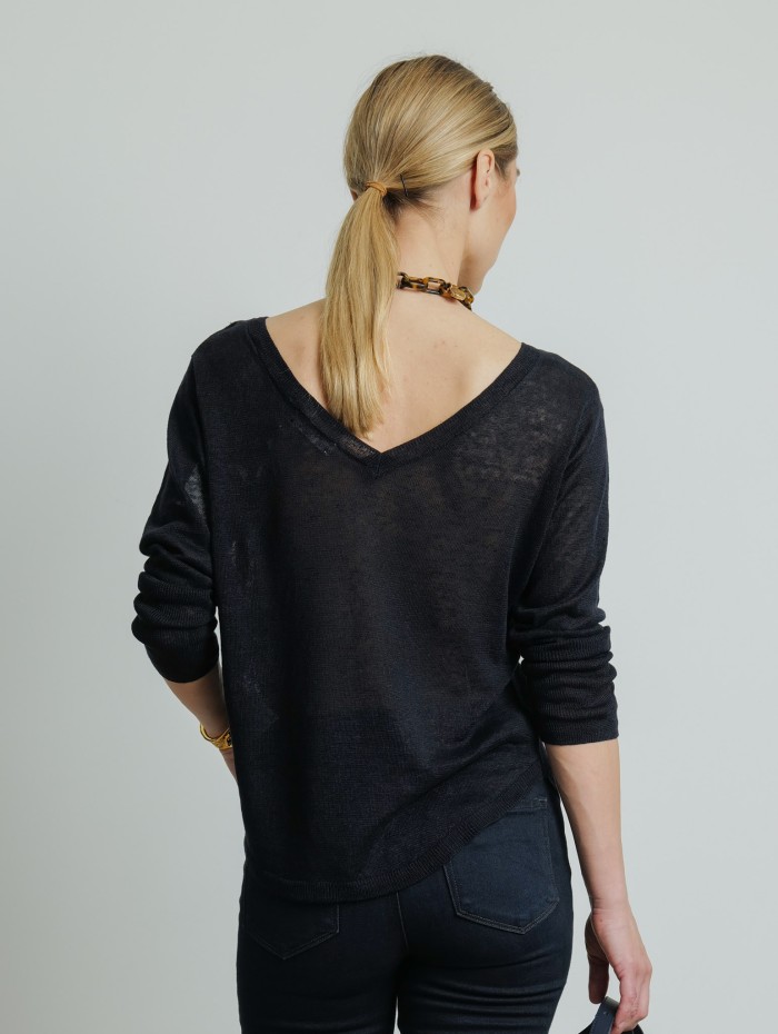 Top avec dos col V navy - Majestic Filatures - Mademoiselle Pearl