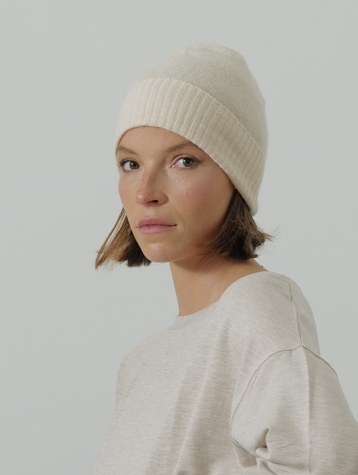 Bonnet à revers - Blanc cassé