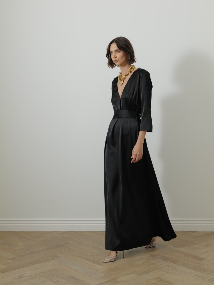Robe longue col v - Noire - 26 Avenue