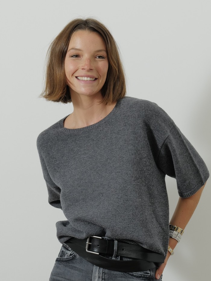 Pull col rond - Gris - Majestic filatures