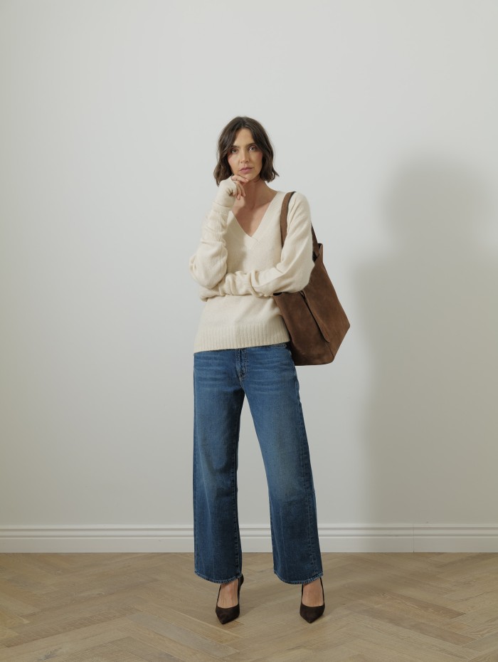 Pull col v - Blanc cassé - Majestic filatures