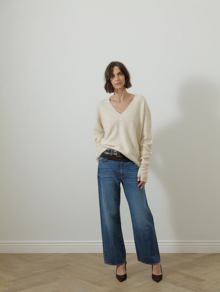 Pull col v - Blanc cassé - Majestic filatures