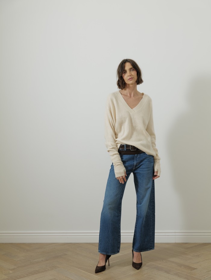 Pull col v - Blanc cassé - Majestic filatures