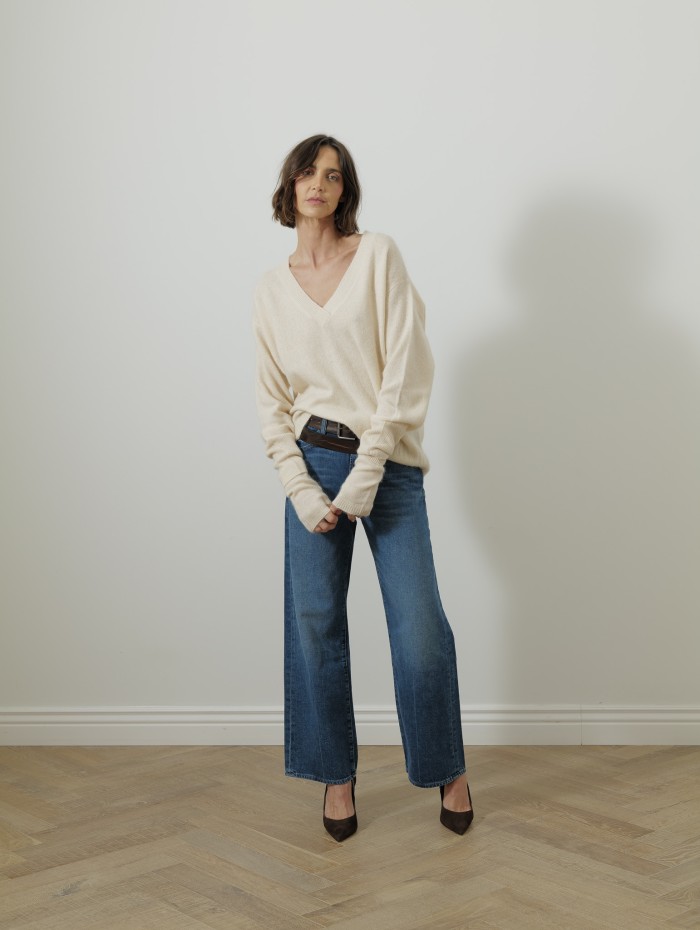 Pull col v - Blanc cassé - Majestic filatures