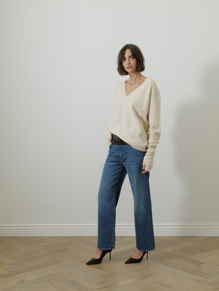 Pull col v - Blanc cassé - Majestic filatures