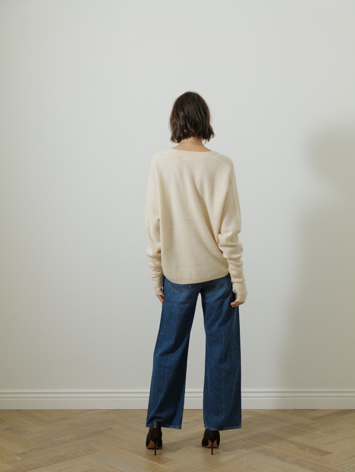 Pull col v - Blanc cassé - Majestic filatures
