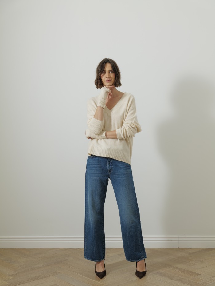 Pull col v - Blanc cassé - Majestic filatures